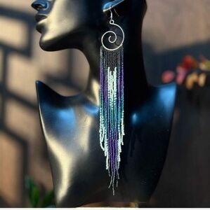 Spiral Drop Long Beaded Earrings NWT